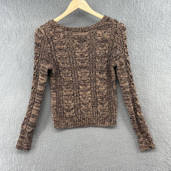 Free People Sweater Brown Cable Knit Contrasting browns scoop neck boho small - Picture 4 of 13